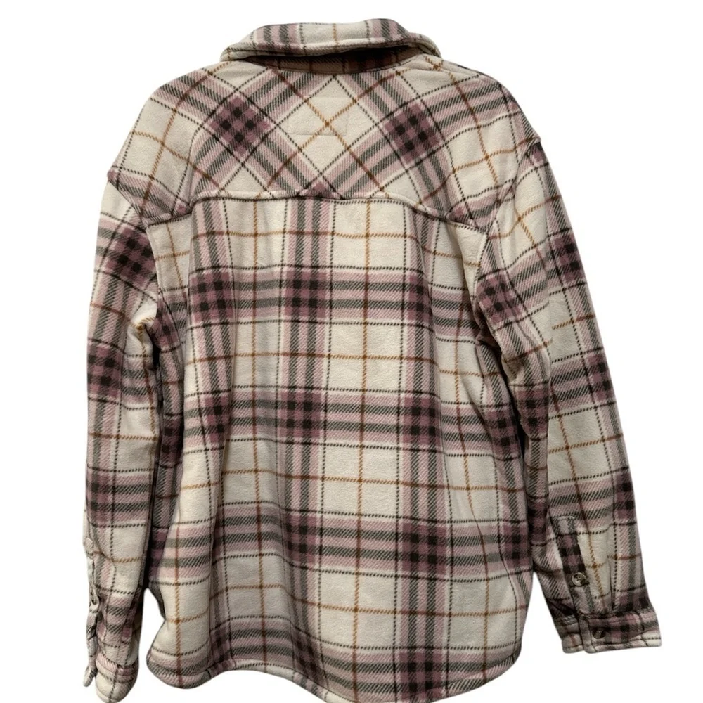 Sage Collective Women's Plaid Flannel Shacket Pink Cream XL